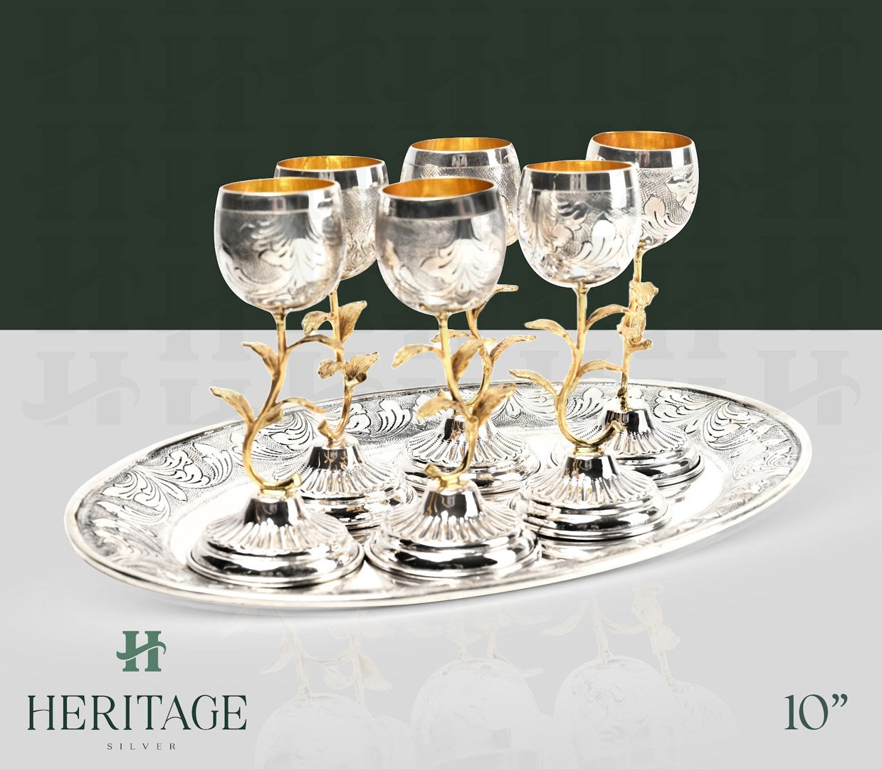 FLORAL CHASED WHISKY SET GOLD STEM