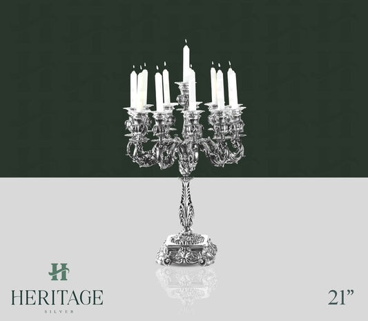 ITALY CASTED CUP 12 LIGHT CANDELABRA WITH SQUARE BASE