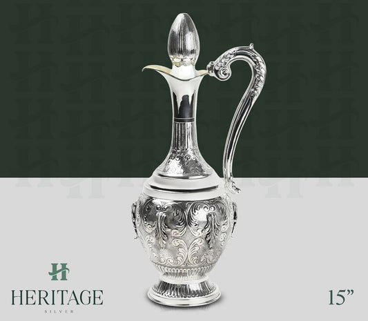 ENGRAVED STERLING WINE PITCHER CURVED HANDLE