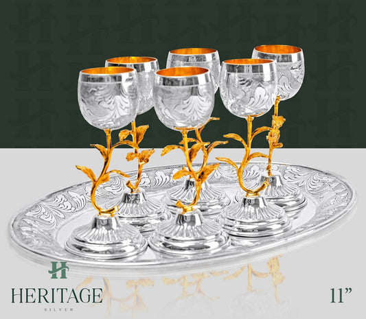 FLORAL CHASED WHISKY SET GOLD STEM